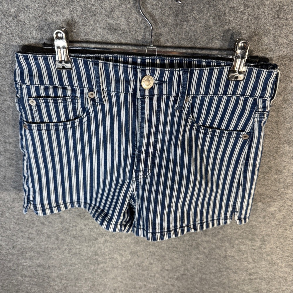American Eagle Outfitters Blue White Stripe Hi Rise Shortie Shorts‎ Women Size 6 - Picture 6 of 10